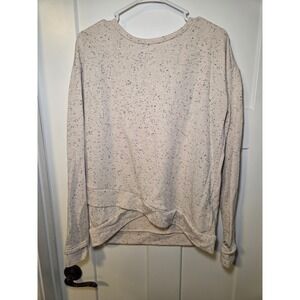 Kiava Womens Cream Oatmeal Speckled Crossover Tulip Hem Pullover Sweatshirt